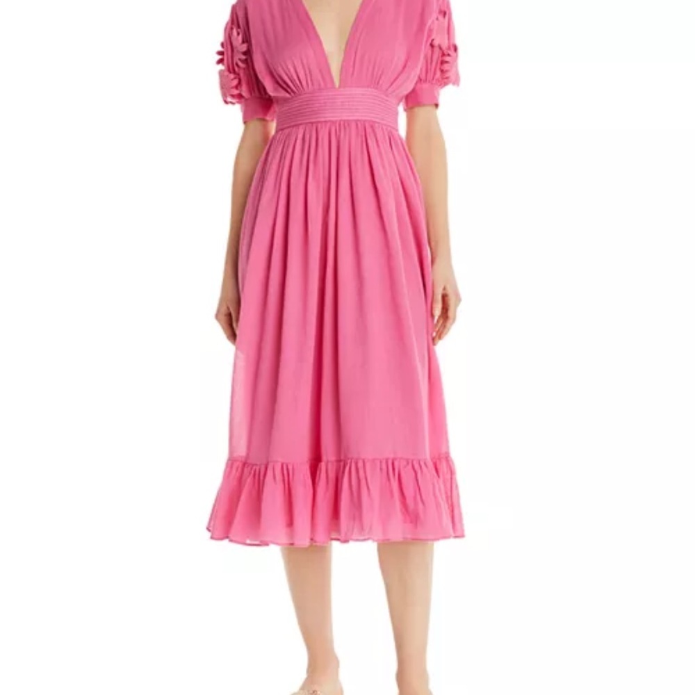 Carolinak Pink Midi Dress with Puff Sleeves